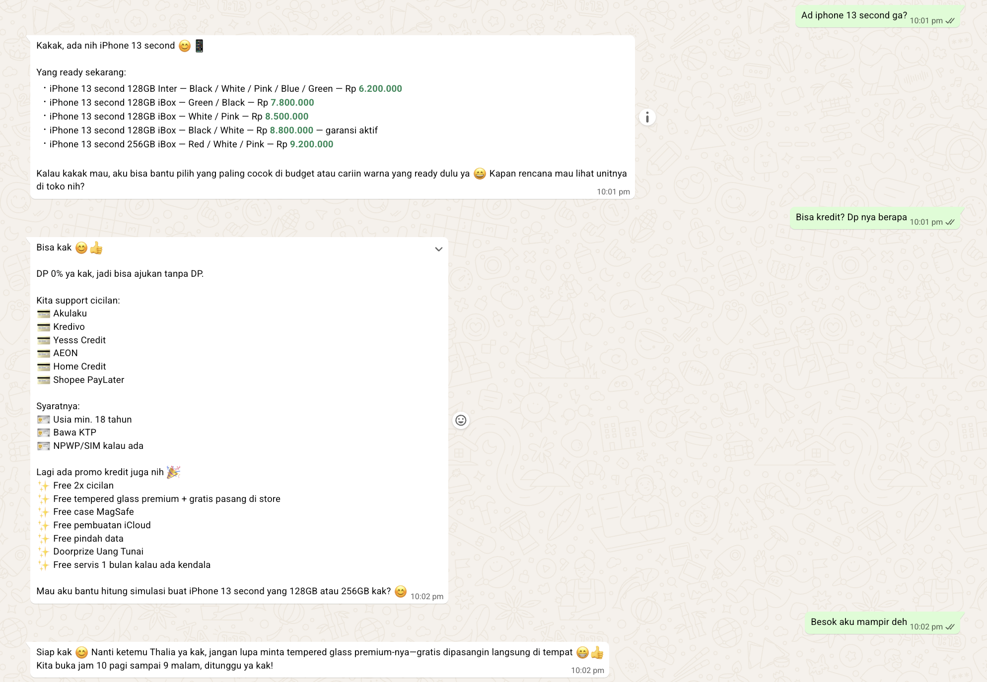 AI Customer Service WhatsApp untuk retail iPhone